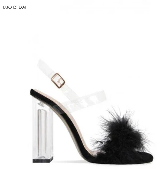 black heels with fur strap