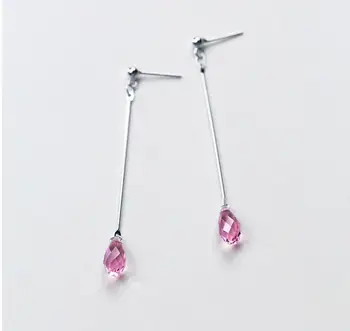 

Long Earrings 100% 925 Sterling Silver Drop Earrings Silver Jewelry with Pink Crystal