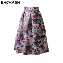 Bachash до колена Повседневная юбка осень весна винтажное цветочное печатное вечернее платье в складку миди Женская юбка Saias для женщин