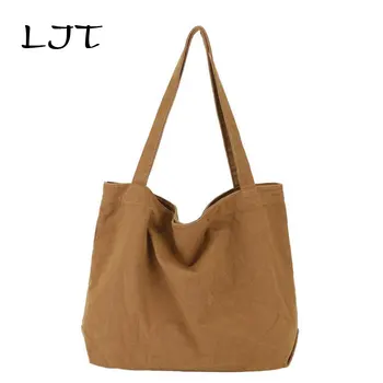 

LJT Women Retro Bucket Bag Handbags Canvas Bag Large-capacity Vintage Simple Casual Women Shopping Tote Bag torebki damskie