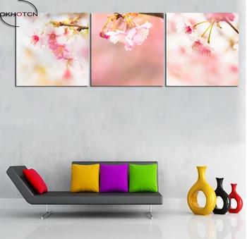 

Cherry Blossoms Flower Landscape Home Decoration Modern Canvas Painting Modern 3 Panels Unframed Print Poster
