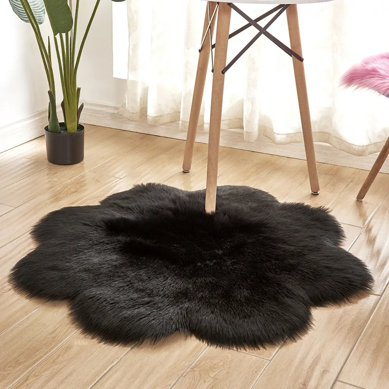 Cilected Wool Imitation Sheepskin Carpet Plum Home Artificial Wool Flower Mats Girls Bedroom Blankets Children Soft Crawling Mat