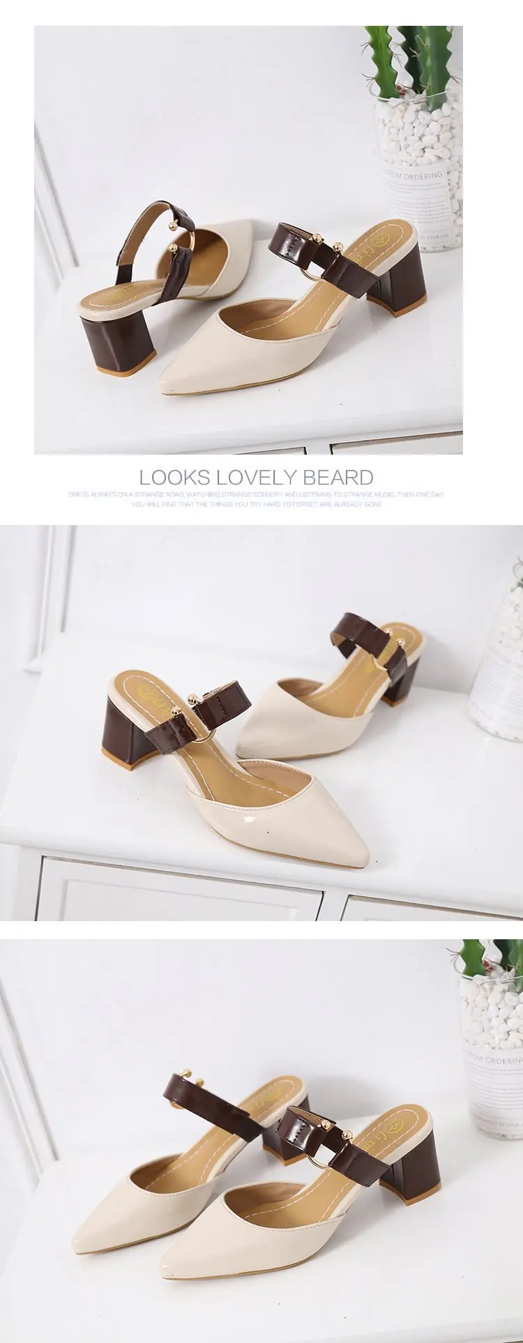 spring summer sandals Square heel casual shoes women shoes single shoes pointed fashion thick with high heels female f088