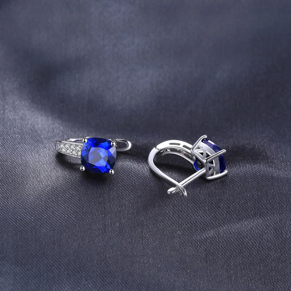 Cushion 4.4ct Created Blue Sapphires 925 Sterling Silver Clip Earrings Women Fashion Statement Gemstone Jewelry ear clip earrings,clip earrings
