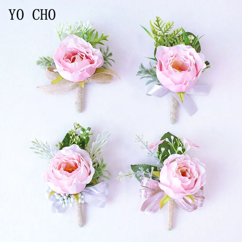 boutonniere prom wedding groom flower marriage corsages white pink roses  (2)