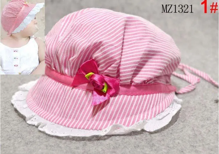 5 шт./партия 2013 г. летняя модная детская хлопковая Панама детская шапка принцессы в полоску с цветочным рисунком детская шапка разноцветная - Цвет: rose red