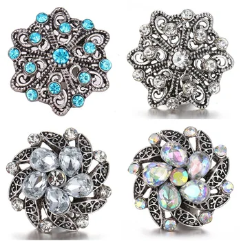 

New Beauty Rhinestone whirling Hollow flowers metal 18mm snap buttons fit 18mm snap necklace jewelry wholesale gift