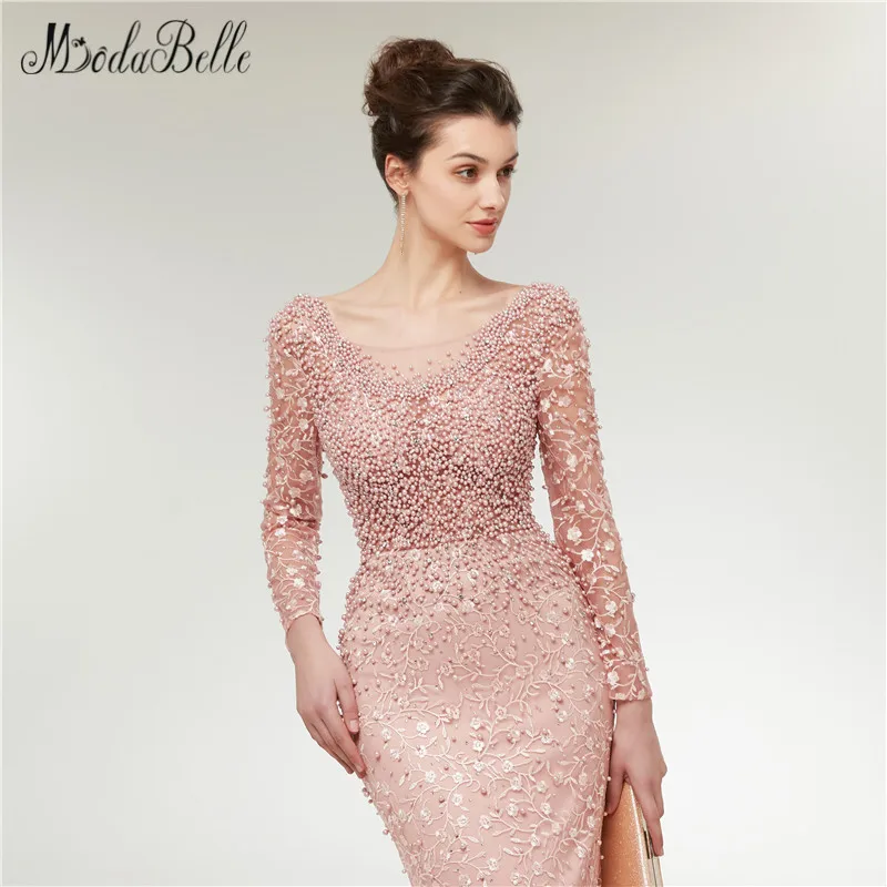 Modabelle модные вечерние платья вышивка цветок с жемчугом 2018 damen lange abendkleid Русалка торжественное платье с длинным рукавом