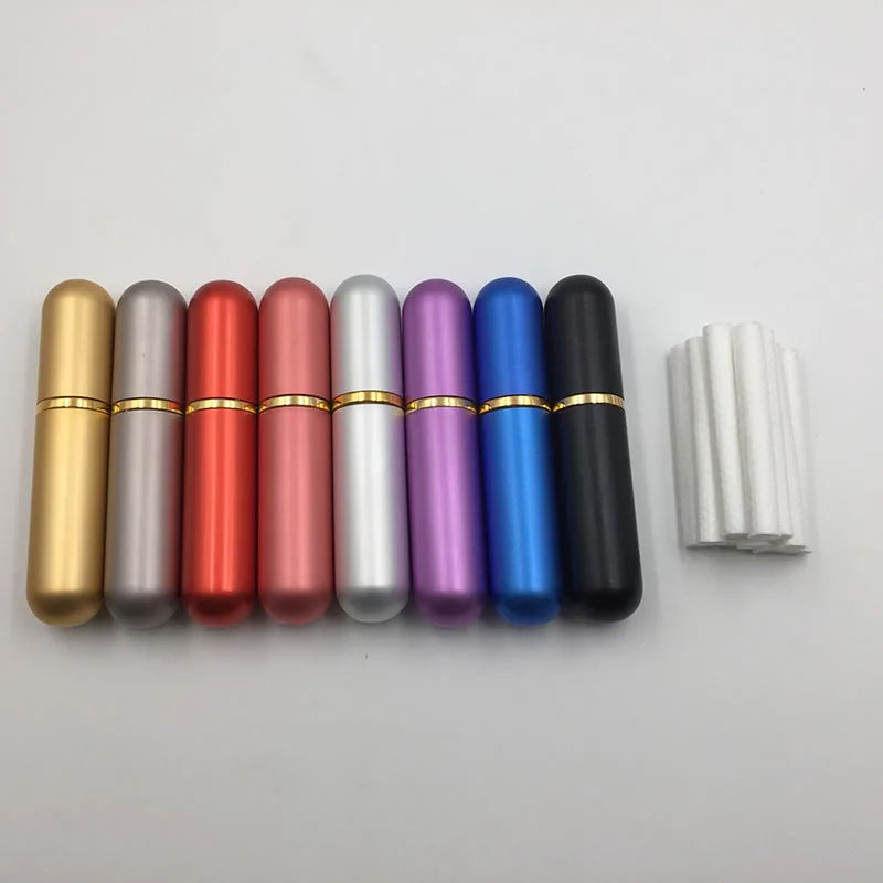 

80pcs Aromatherapy Essential Oil Refillable Aluminum Blank Nasal Inhalers with High Quality Cotton Wicks (8 colors to choose)