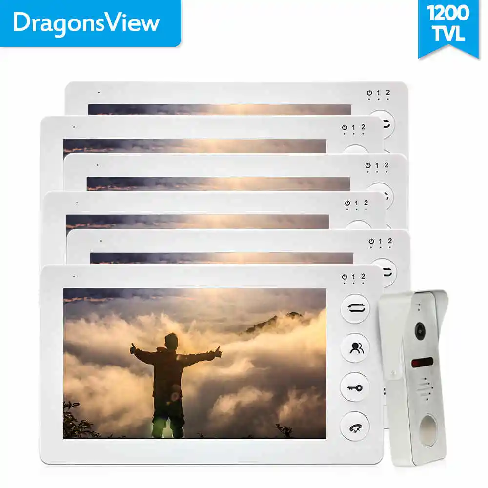 Dragonsview 7 Inch Video Intercom Doorbell Door Phone System Record Motion White 3/4/5/6 Monitor 1 Doorbells For Private House