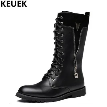 

Autumn Winter Men Mid-Calf boots Split Leather Riding Equestrian boots Male shoes Outdoor Army boots 3A