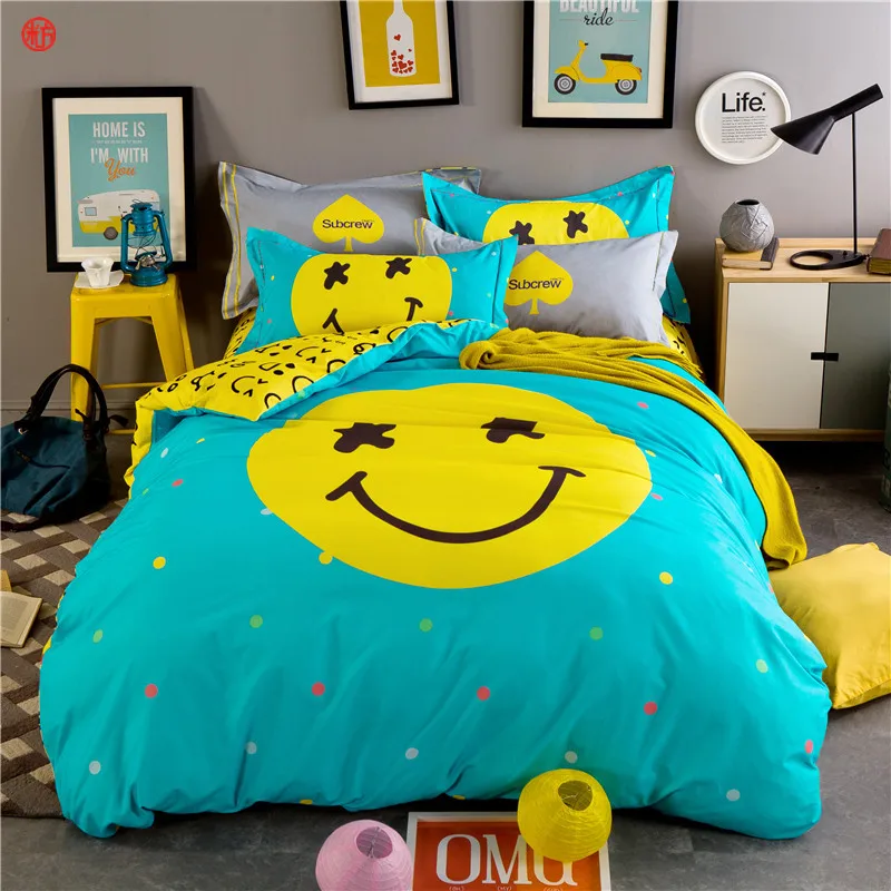 Home Textile Smiling Face Bedding Set Duvet Cover Deer Twin King