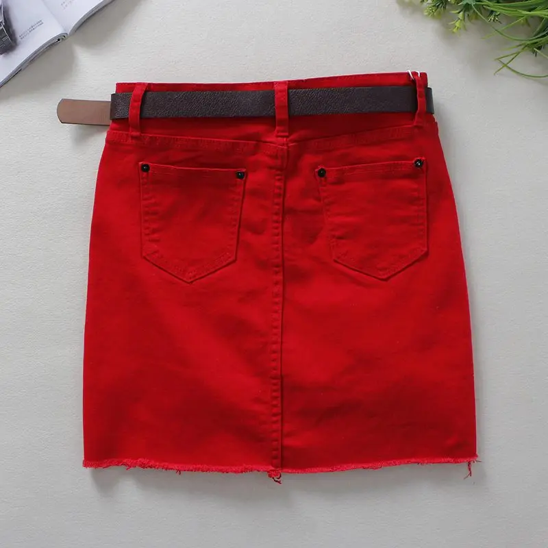 Летние красные джинсовые юбки, женские узкие юбки-карандаш с вышивкой, мини-шорты выше колена с надписями, джинсовые юбки 6007