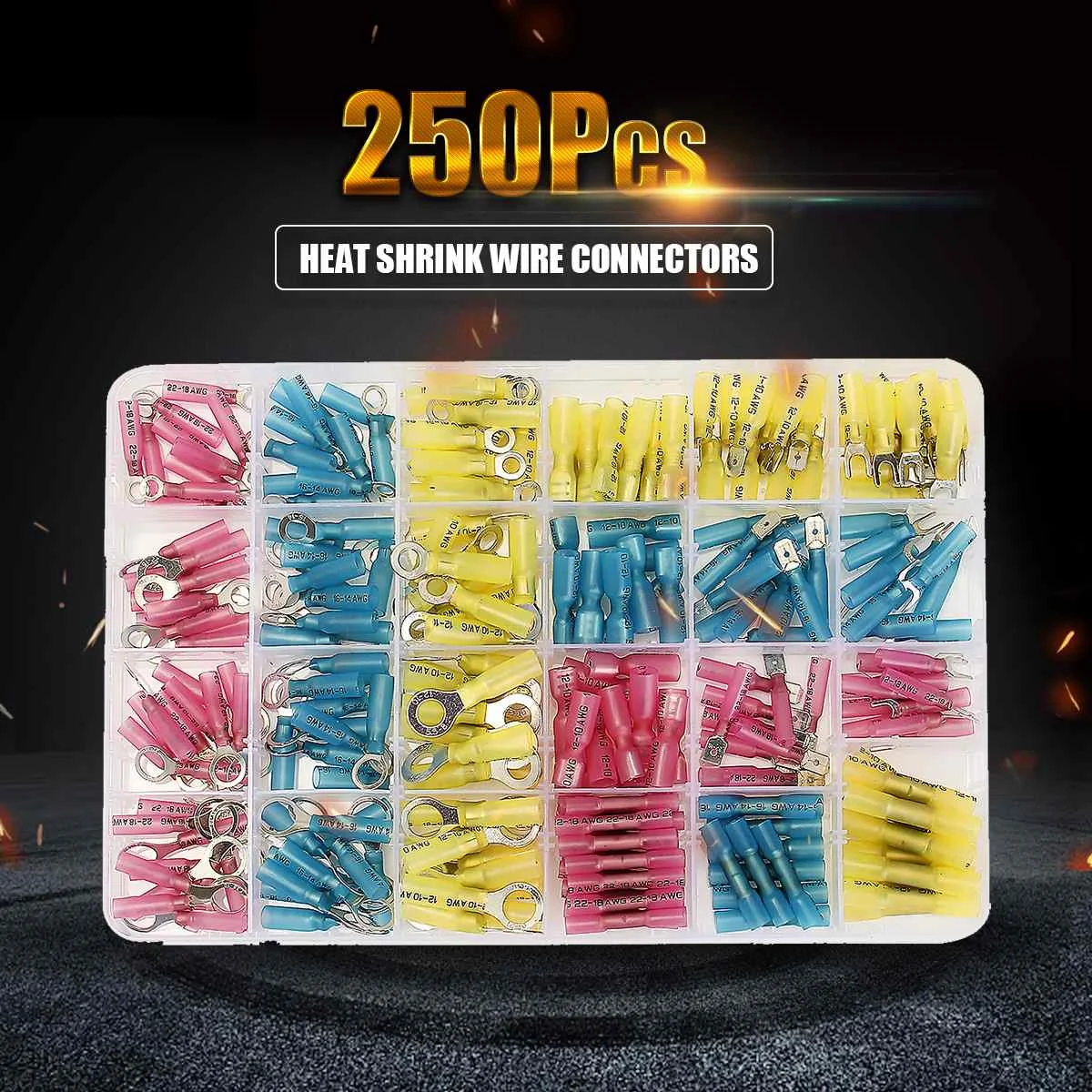 

250Pcs Heat Shrink Wire Connector Waterproof Seal Cable Wire Terminals Kit Solder Sleeve Assorted Automotive Crimp Terminals Set