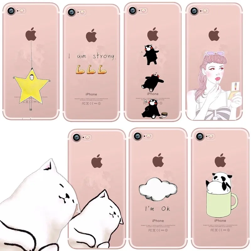 Cover for iphone 7 8 Silicone Cute Cartoon Transparent Soft plus 6s 6 5s SE 5 X XS Animal pattern |
