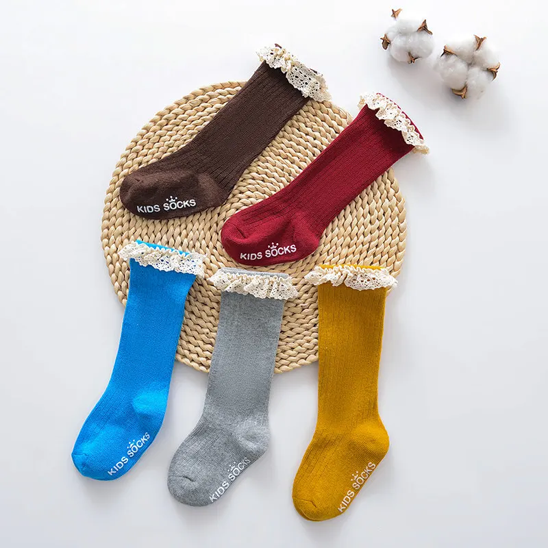 

New Kids Socks Toddlers Girls Big Bow Knee High Long Soft Cotton Lace baby Socks Kids kniekousen meisje
