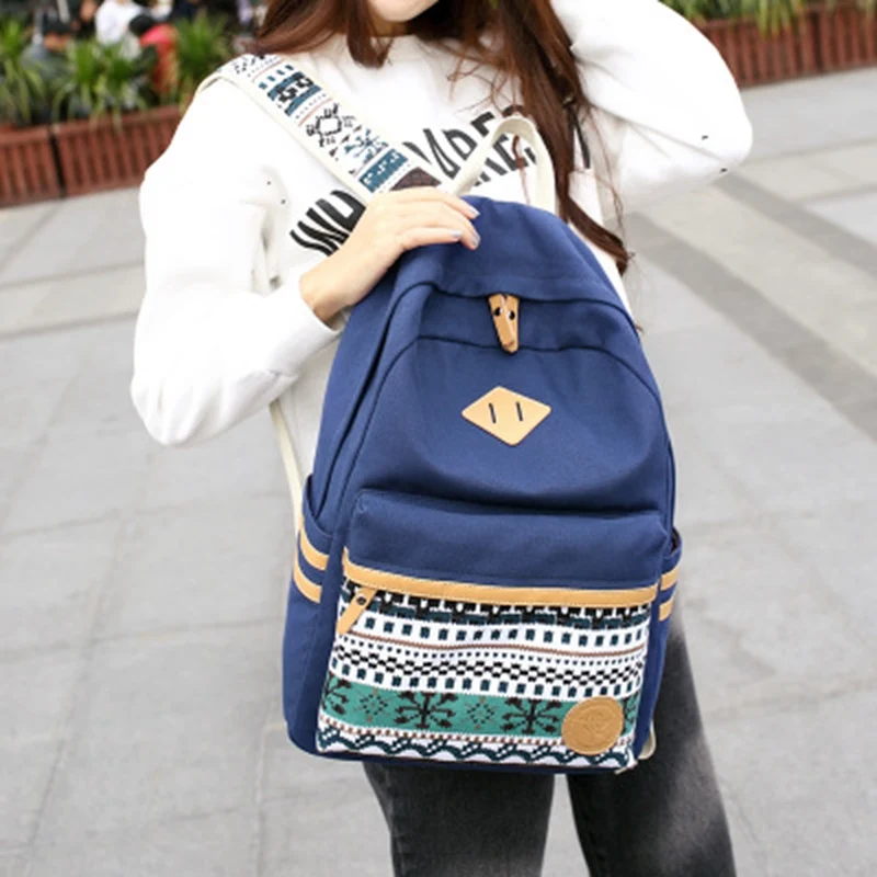 

Floral Backpack Women Fashion College Wind Student Bag Large Capacity Canvas Travel Bag Trend Snowflake Design Girl Backpack