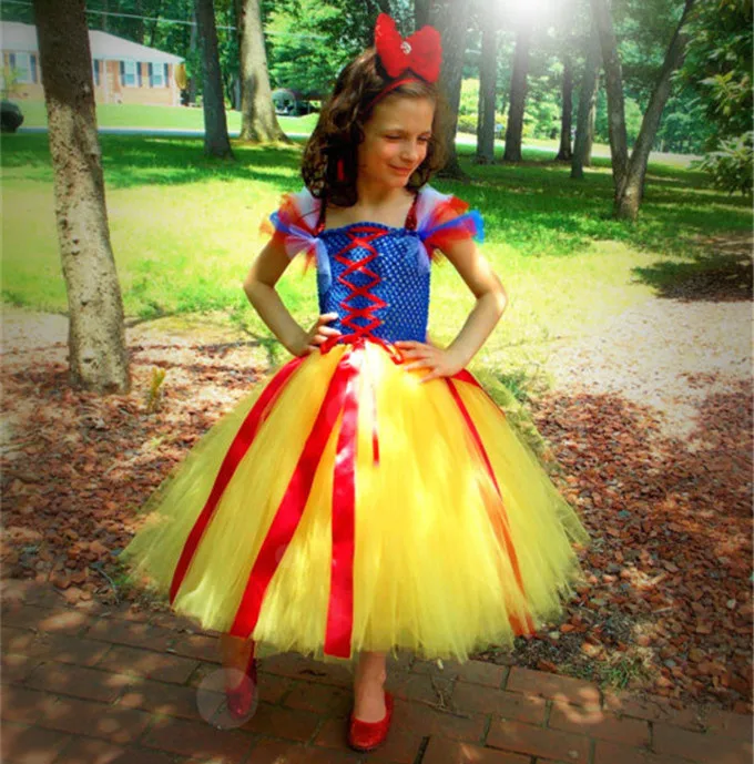 Free shipping Snow White girl princess dress yellow and blue Halloween ...