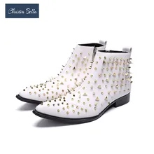 Кристиа Белла; модные мужские мотоциклетные ботинки челси из натуральной кожи с заклепками; ботильоны в стиле панк; мужская обувь на молнии сбоку