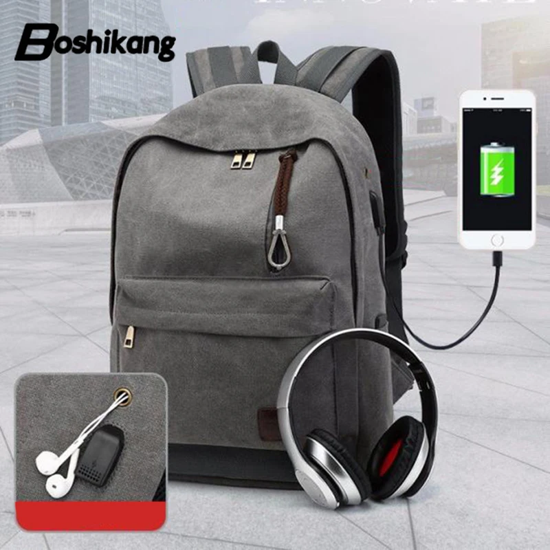 

Boshikang School Backpack Men High Quality Canvas Travel Backpack Anti-thief Vintage School College Student Teenager Laptop Bag
