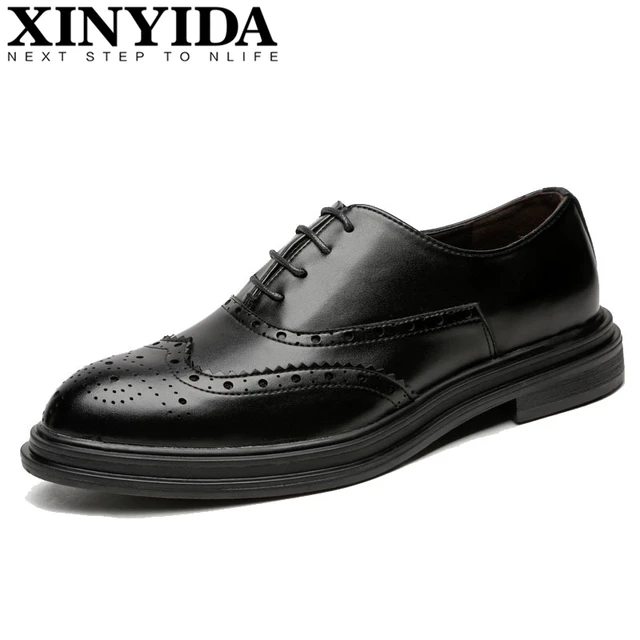 Buy British Vintage Pointed Toe Men Brogue Shoes Men's Lace Up Breathable