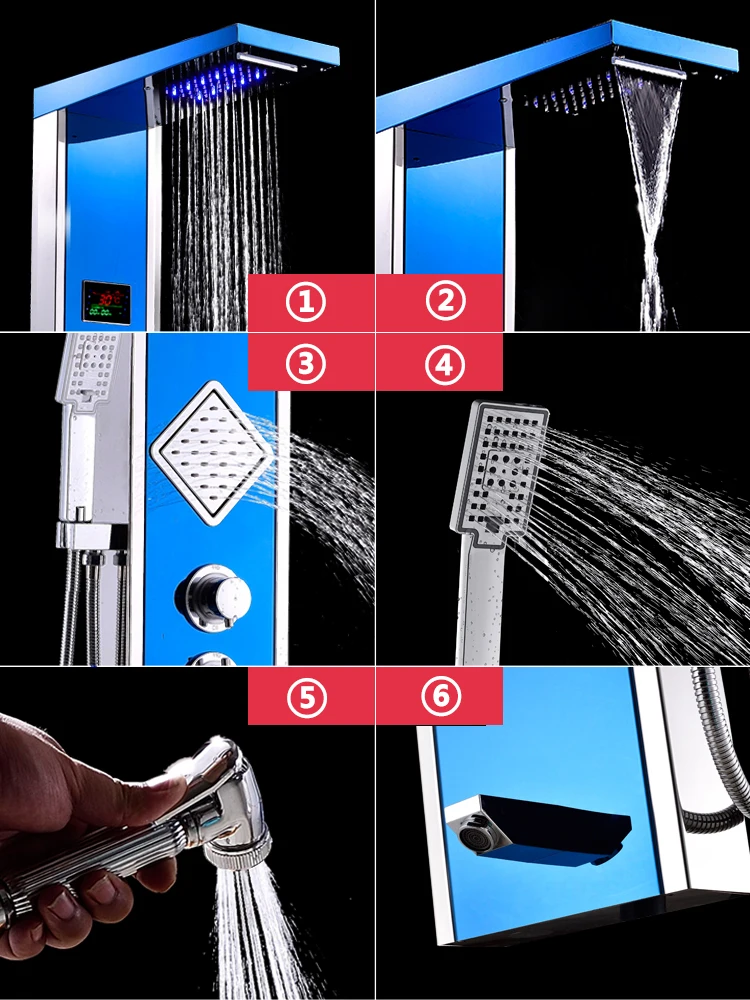 СВЕТОДИОДНЫЙ пульт для душа из нержавеющей стали, красочная массажная система, душевые струи, массажные струи для тела, ручная душевая ванна с носиком