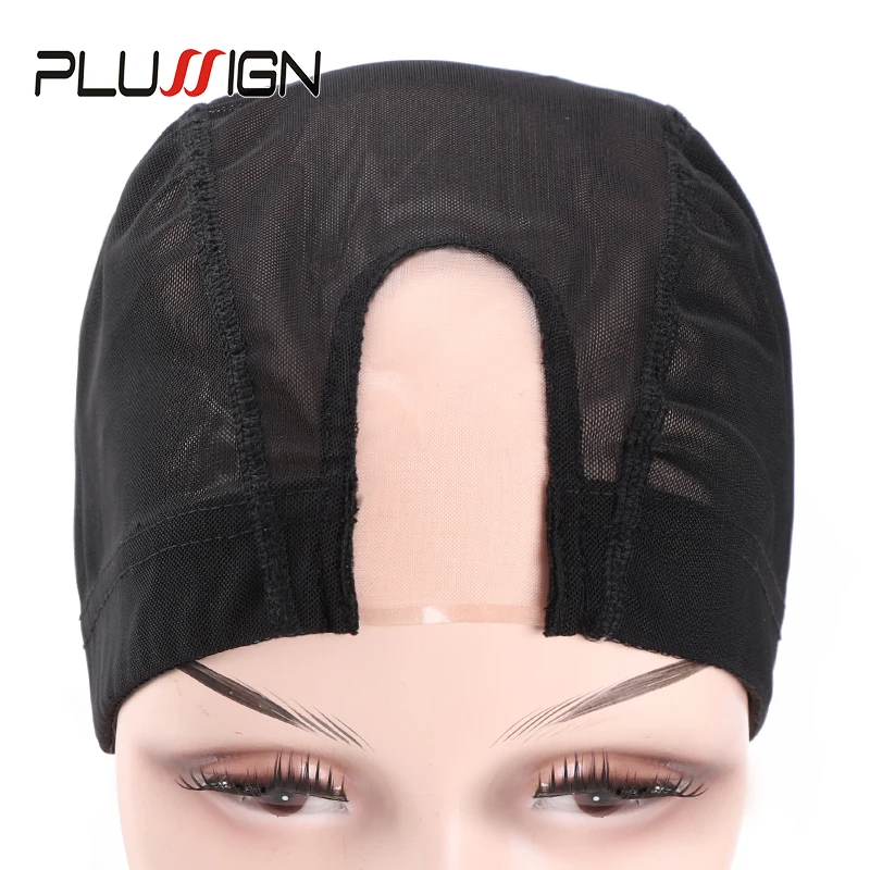 

Plussign Direct Supply U Part Wig Caps Good Quality Spandex Dome Cap For Wig Making With Adjustable Black Elastic Band 5Pcs/Lot