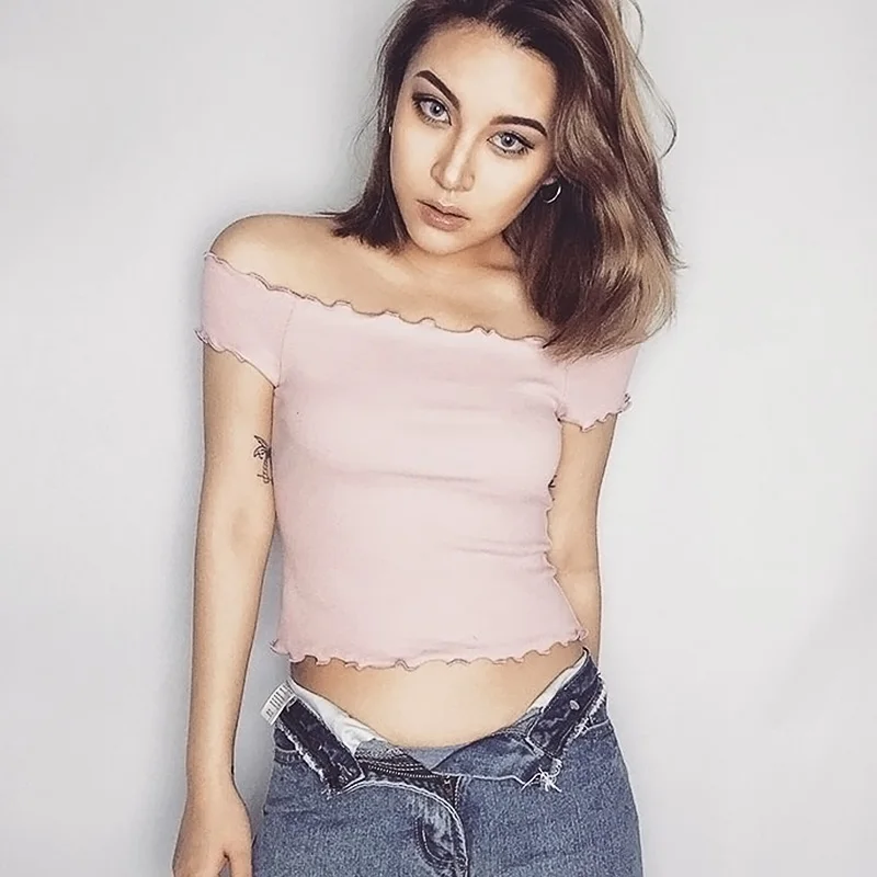 Off-Shoulder-Tops-For-Women-Casual-Short-Sleeve-Cotton-T-shirts-beach-white-Sexy-tops-female