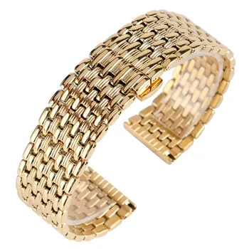 18mm 20mm 22mm Solid Gold Watch Bands Strap Stainless Steel Watchband Adjustable Replacement Fashion Bracelet + 2 Spring Bars high quality silver 18mm 20mm stainless steel watchbands strap bracelet for men women watches replacement with spring bars