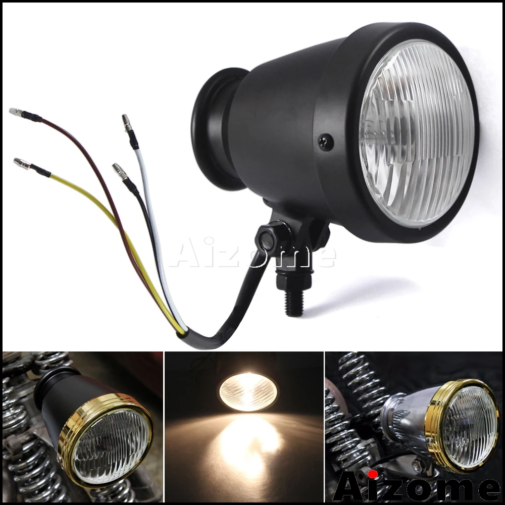 

Motorcycle Headlight For Harley Honda Suzuki Cruiser Tri-bar Headlamp Matte Black 4" Headlight Chopper Bobber Cafe Racer Custom