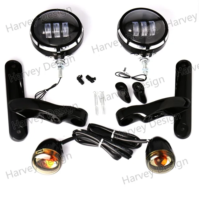 Burst LED Auxiliary Lighting Gloss Black Brackets With Turn Signals For