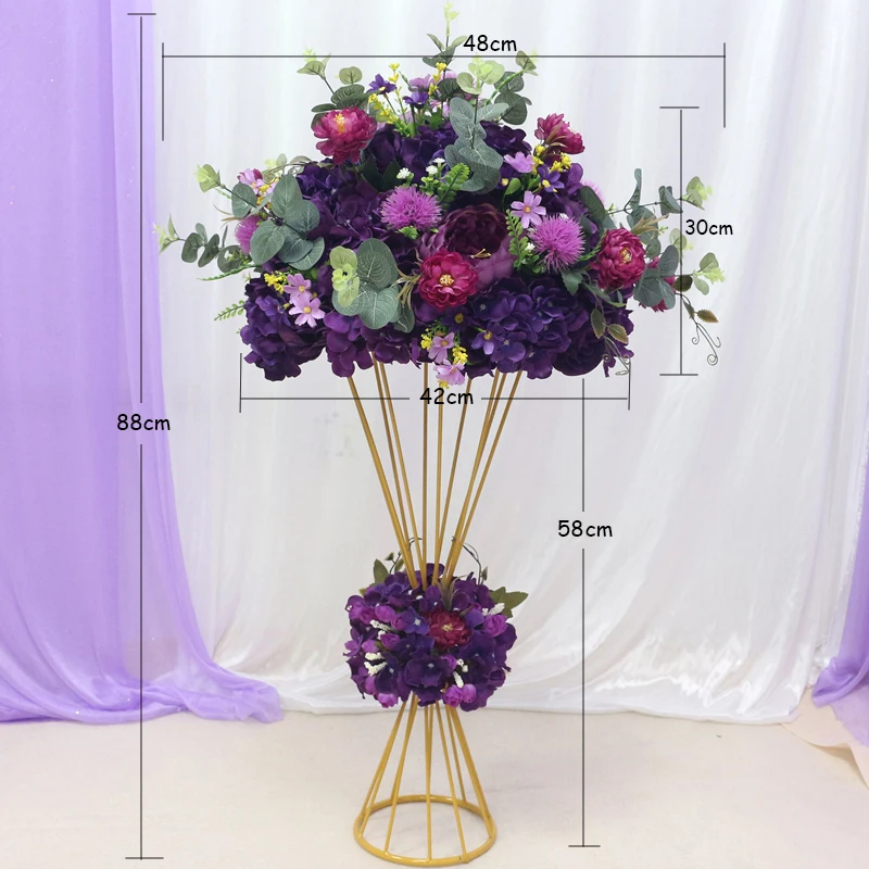 JAROWN Custom Wedding Color Artificial Rose Hydrangea Flower Ball Flower Row Arch Stand Set Party Decor Large Event Decoration (7)