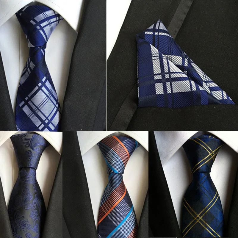 

(1pieces/lot) 100% Silk tie set Mens Neck Tie Pocket Square Set 2016 New 8cm Gravata Wedding Ties For Men Slim Necktie