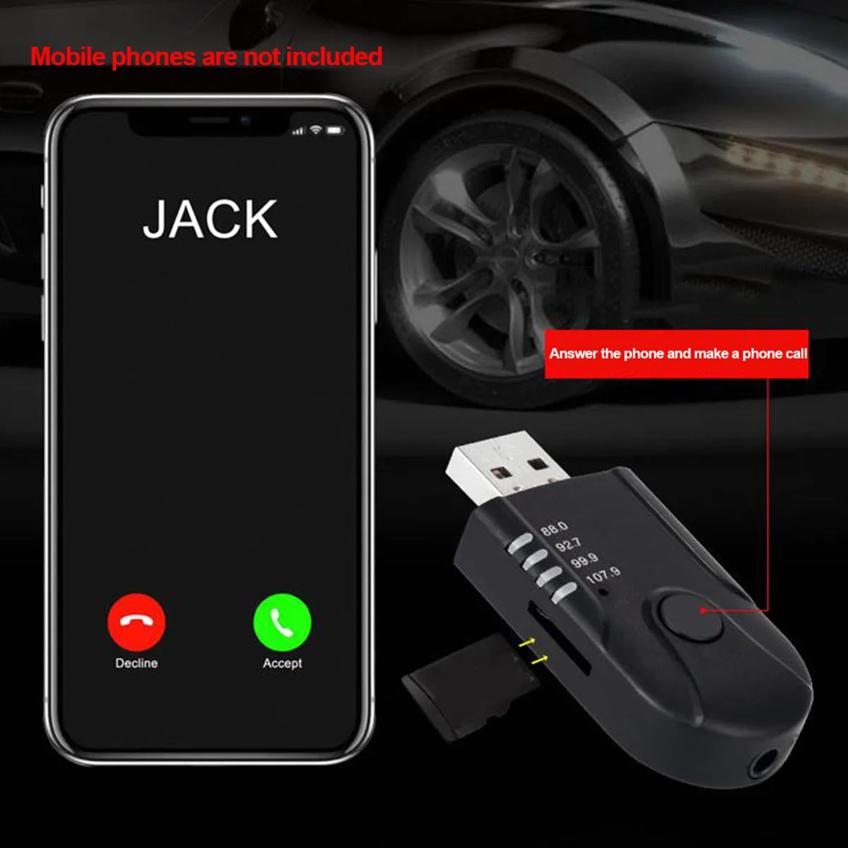 

Mini 2in1 Wireless Bluetooth USB Transmitter Receiver Adapter FM Hands Free AUX LED Indicator Button Switch Plug