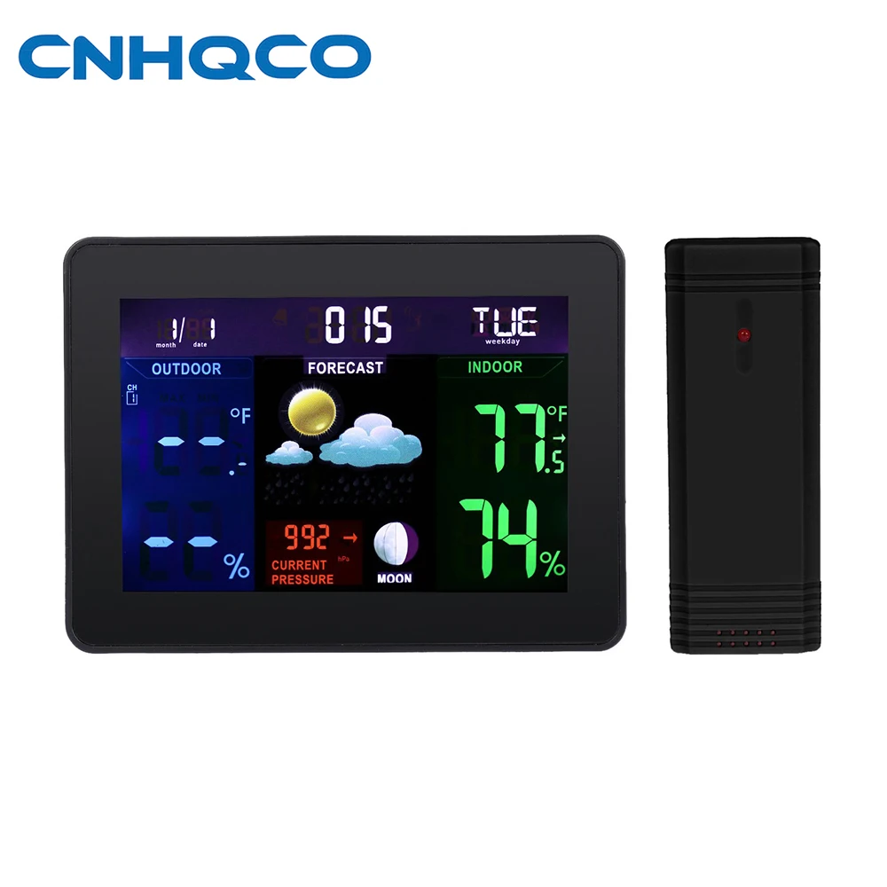 

Digital Wireless Weather Station Clock Alarm Electronic Indoor Outdoor Thermometer Hygrometer Calendar Moon Phase Display AE079