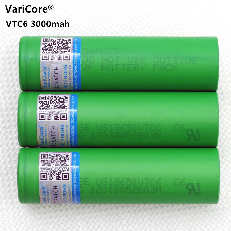 VariCore 3 шт./лот Новый VTC6 3,7 В 3000 мАч 18650 литиевая Батарея 30A разряда US18650VTC6 фонарика электронной сигареты Батарея