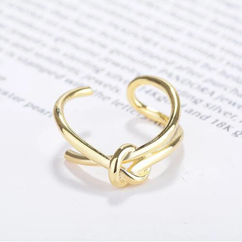2019 Trendy Gold 925 Sterling Silver Rings For Women Personality Interwoven Rope Knot Ring Jewelry Female Holiday Party Gifts | Украшения и