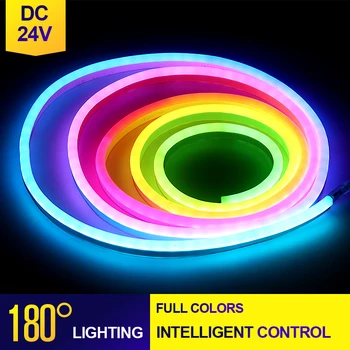 

WS2812B RGB LED Strip Neon DC24V PCB Smart Addressable Pixel WS2812 IC 1M 5M 10M Bar Club Multi-color LED Light Strips Lighting