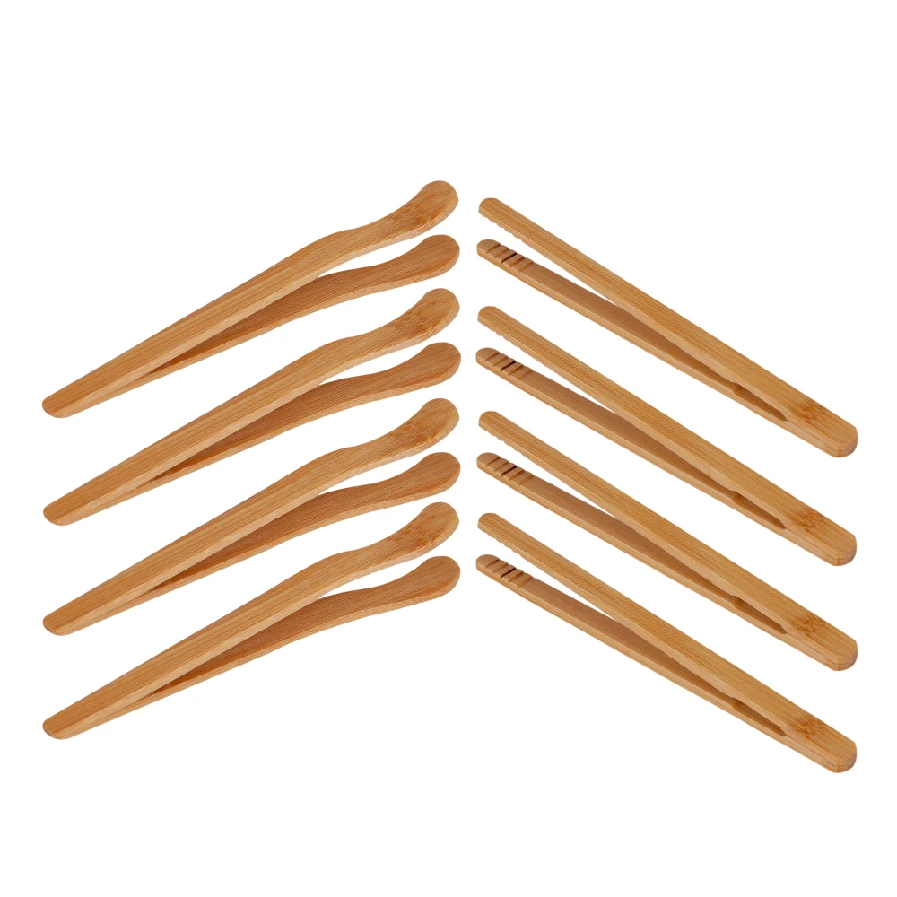 

8pcs/Set Practical Tongs Holder Tea Tweezers Bamboo Tea Clips Toast Bacon Tea Tongs Eco-friendly Bend Straight Clips Set