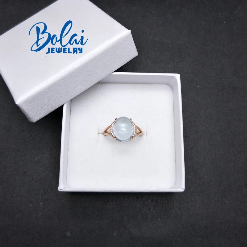 Bolaijewelry, натуральный белый Аквамарин Драгоценный Камень Овальный 10*12 мм в 925 розовом цвете кольцо из стерлингового серебра ювелирные изделия для женщин вечерние подарок