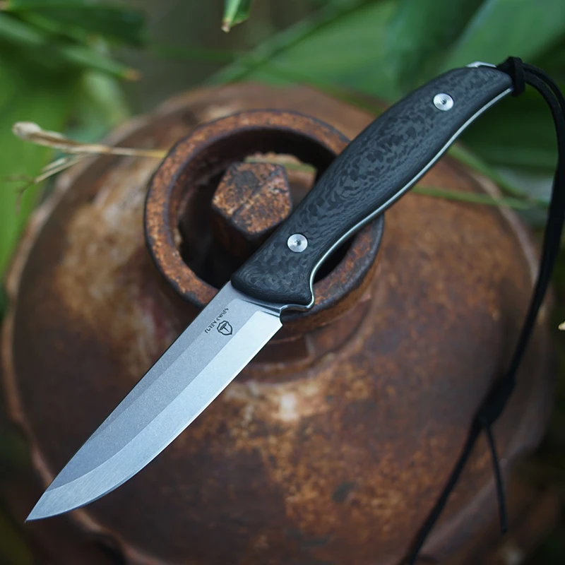 CPM M390 стальной нож с фиксированным лезвием прямой из чистого углеродного волокна