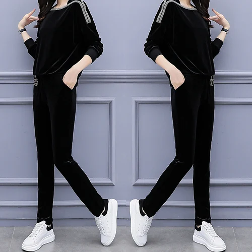 

Velvet Plus Size 4xl Women's Suit Two Piece Set Ensemble Femme Deux Pieces Fashion Tracksuit For Women Year-old Female Costume
