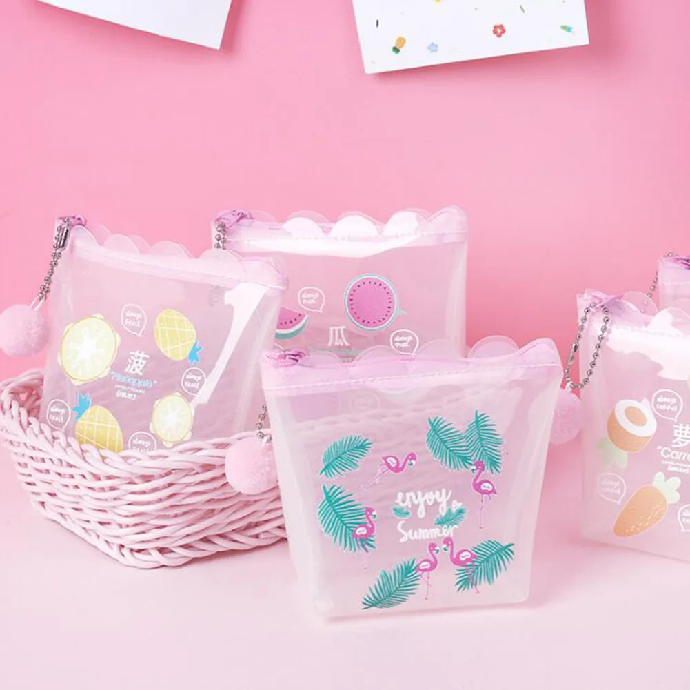 

PVC Fruit Unicorn Printed Coin Purse Transparent Protable Cute Money ID Card Zipper Wallet Organizer For Girls Gift