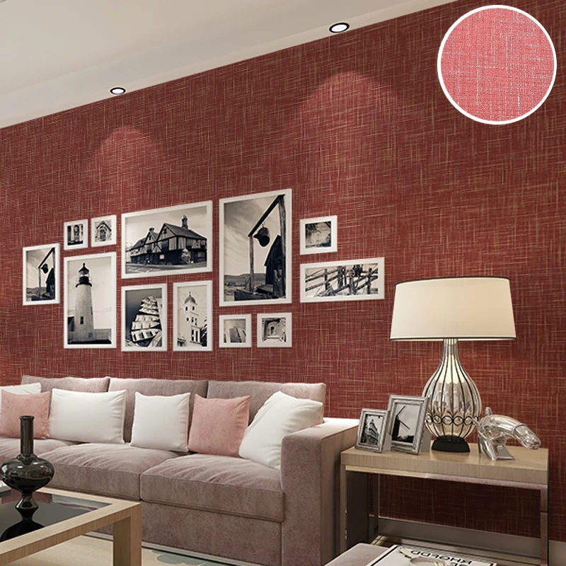 Современная одноцветная виниловая льняная текстурированная настенная бумага простая красная настенная бумага рулон для декора стен гостиной