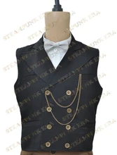 Halloween Victorian Steampunk Costume Black Double Breasted Waistcoat
