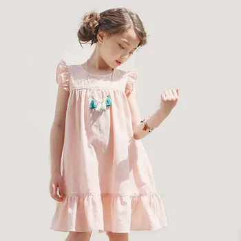 

Summer Teens Girls Princess Dress Pink White Color Sweet Girl Dresses Ruffle Sleeve Design Kids Clothes For Girls 6 8 10 12 14Y