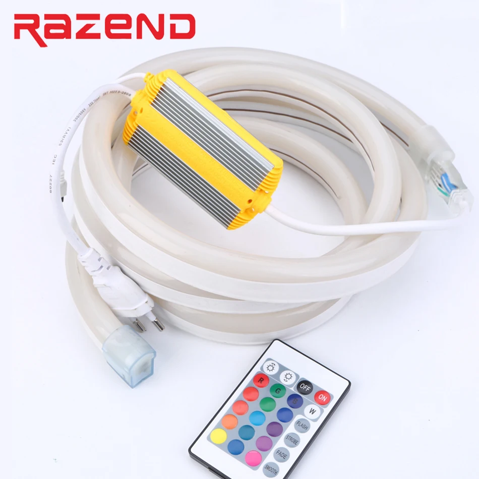 

Flexible RGB LED Neon Strip 220V 110V 120Led/m Waterproof Rope 1m 2m 5m 10m 15m 20m/65.6ft for Indoor Outdoor +Power Plug