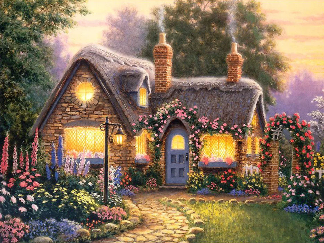 30X40CM(12"X 16") Country House Landscape Full Drill Put Embroidery