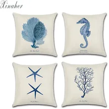 Housse de coussin Style méditerranéen, taie d'oreiller en coton, linge de maison, océan, mer, étoile de mer, corail, 45x45cm