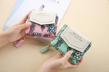 

by dhl or ems 200pcs Vintage Women Floral Small Wallet Sweet Female Purses Bifold Flower Carteira Feminia Tassel Purse For Gift